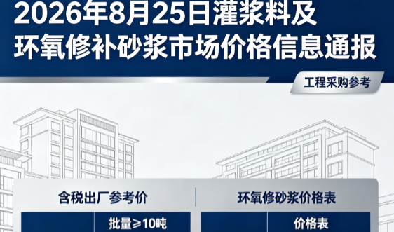 抚州2026年8月25日灌浆料及环氧修补砂浆市场价格信息通报